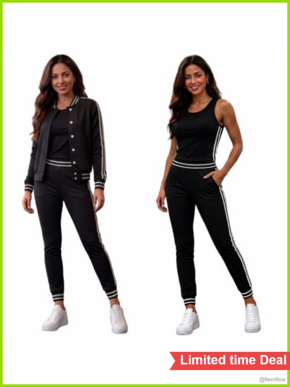 3 Piece Womens Tracksuit Tank Bomber Jacket Striped Jogger Set